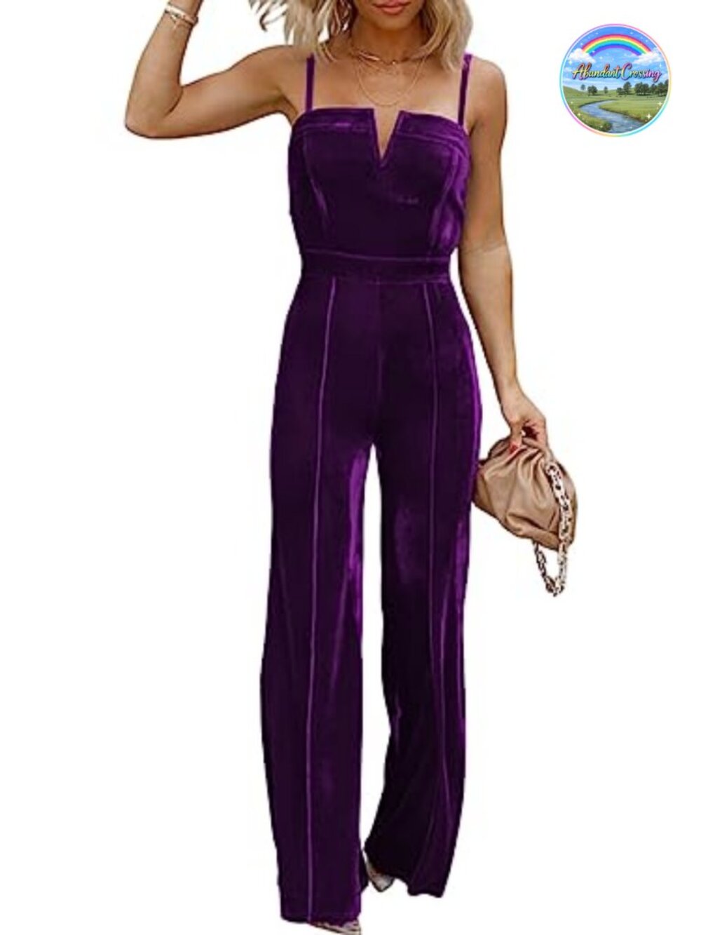 Womens Sleeveless Velvet Jumpsuit Dressy Wide Leg Romper with Pockets
